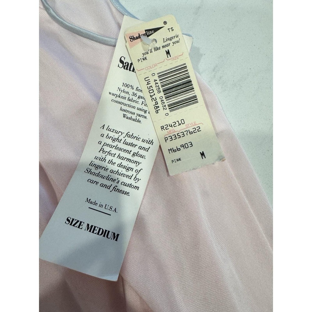 VTG Pink Nightgown Nightie Sz M USA Shadowline Nylon Cap Sleeve Embroidered - Picture 7 of 11